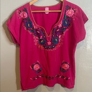 Floral Embroidered Fuchsia Blouse